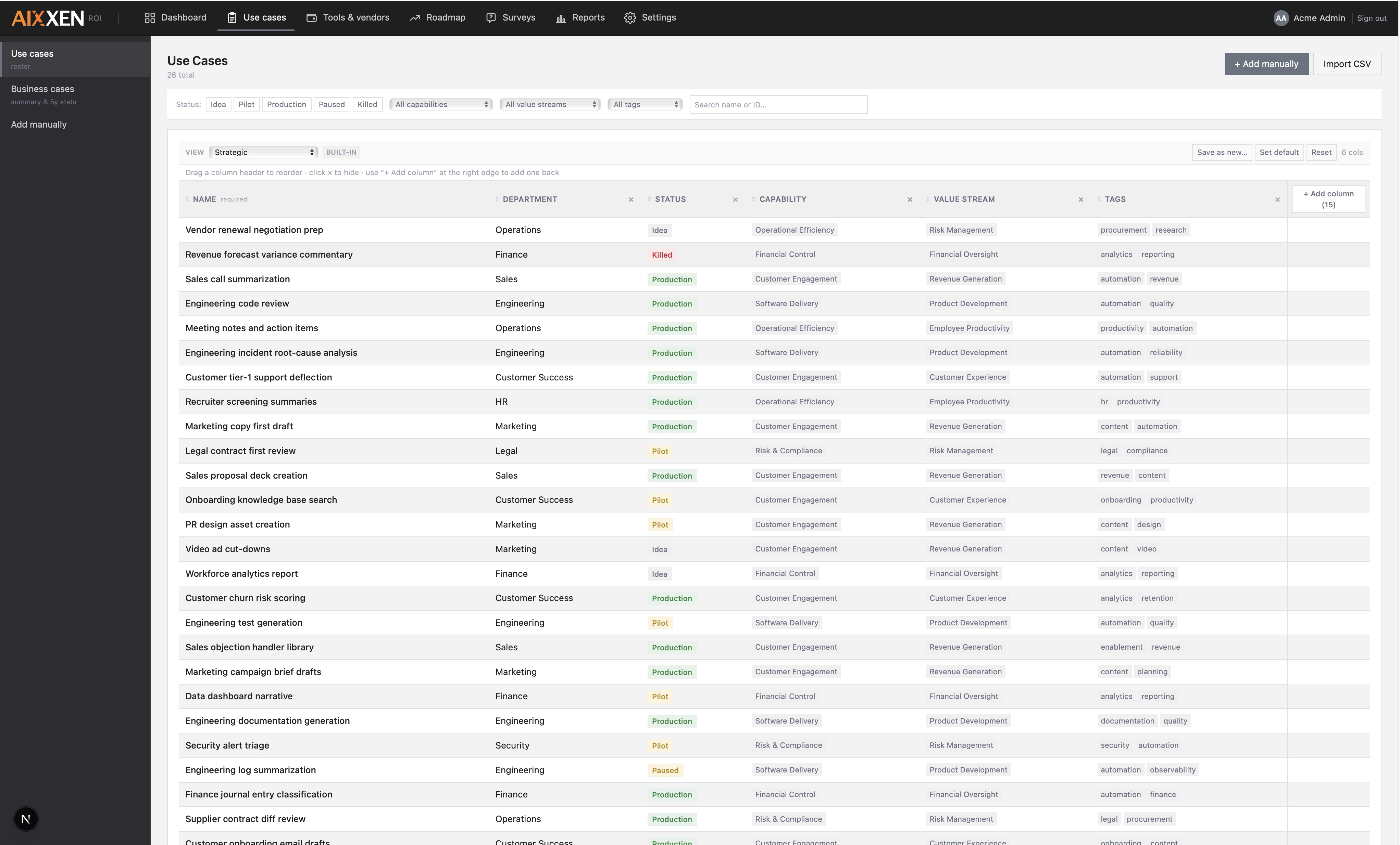 AIXXEN use case table